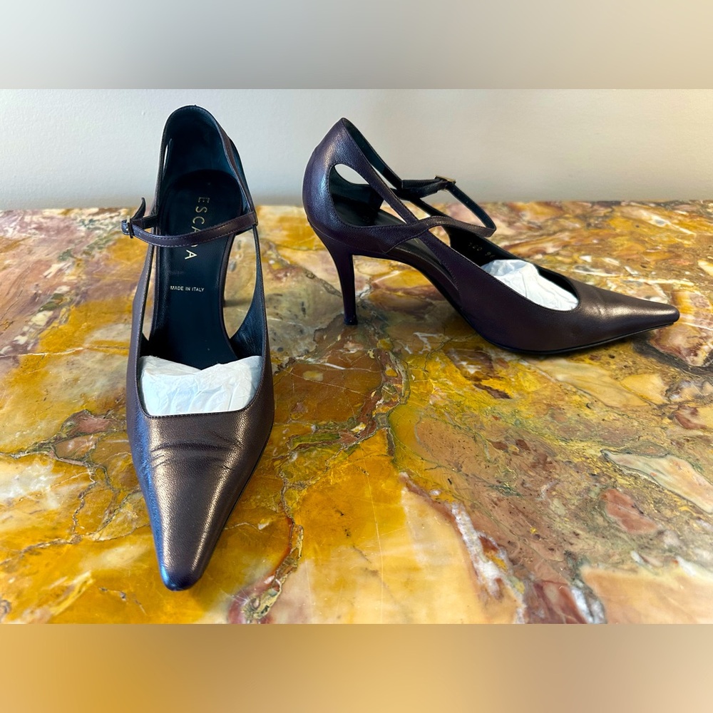 Escada Heels Size 8.5 Purple Leather With Silver Heels Gorgeous! $400
